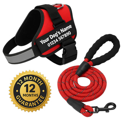 Matching Paws Personalised Dog Harness and Strong Rope Lead Set (XS to 2XL)