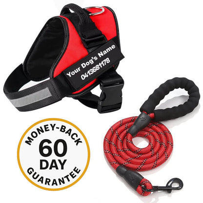 Matching Paws Personalised Dog Harness and Strong Rope Lead Set (XS to 2XL)